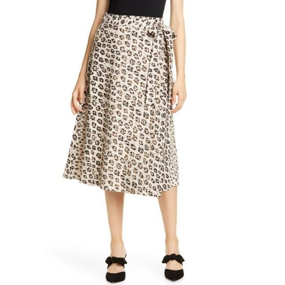 Joie Skirt Collen A-line Leopard Print Linen Wrap Women Brown Sz 4 NEW NWT 426 - Picture 1 of 4